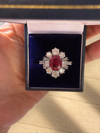 Vintage 2.84ct Ruby & 1.15ct Diamond Cluster Ring 18ct White Gold