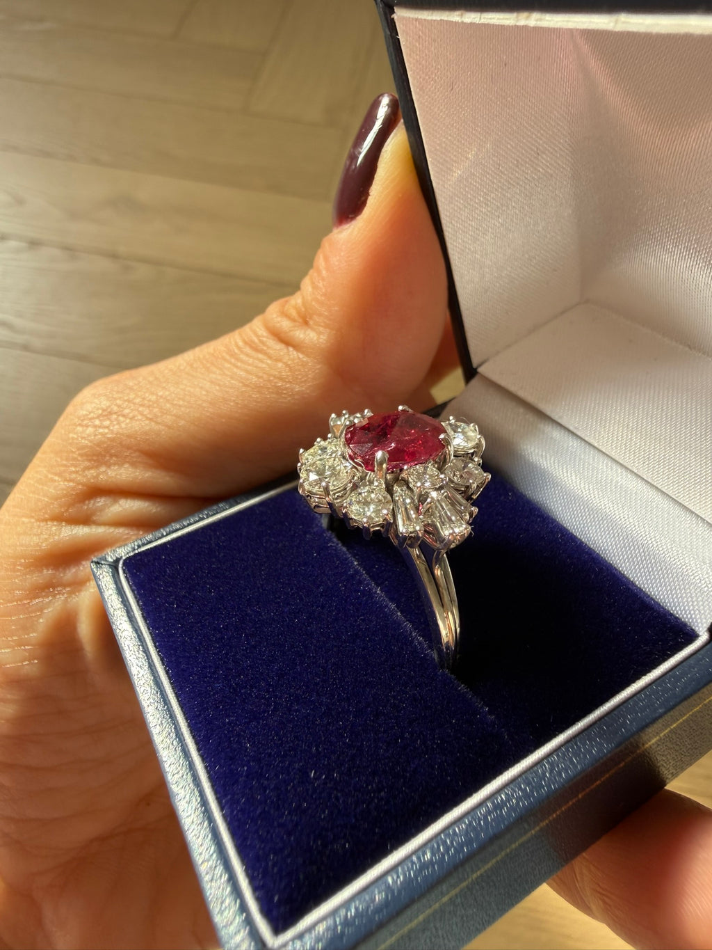Vintage 2.84ct Ruby & 1.15ct Diamond Cluster Ring 18ct White Gold
