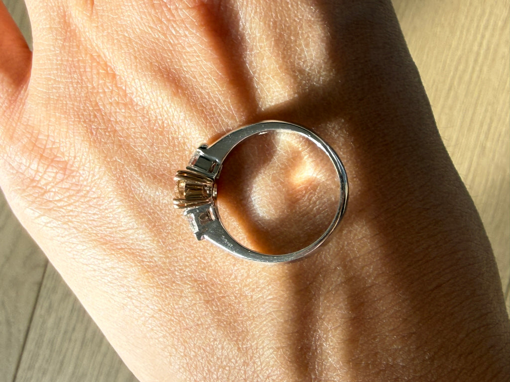 Vintage Fancy Vivid Orangey Brown Diamond Three Stone Ring