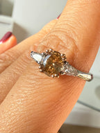 Vintage Fancy Vivid Orangey Brown Diamond Three Stone Ring