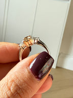 Vintage Fancy Vivid Orangey Brown Diamond Three Stone Ring