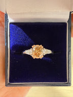 Vintage Fancy Vivid Orangey Brown Diamond Three Stone Ring