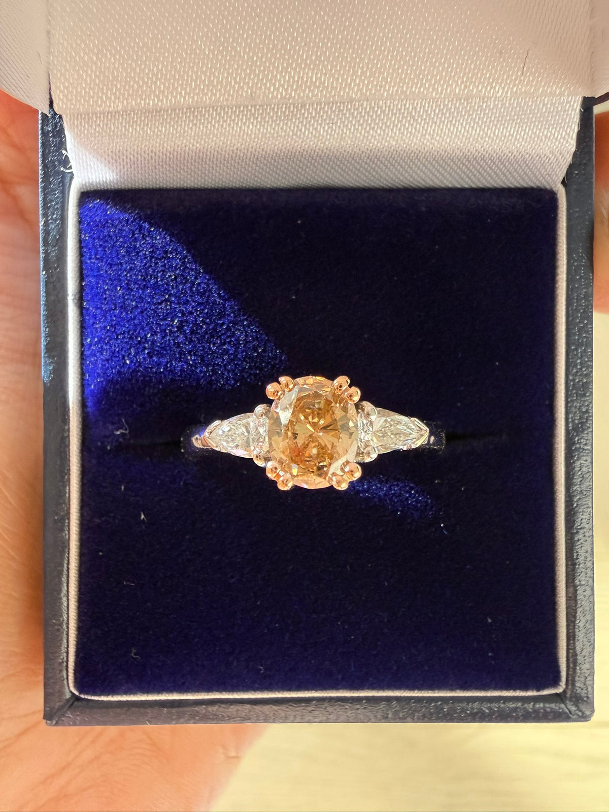Vintage Fancy Vivid Orangey Brown Diamond Three Stone Ring