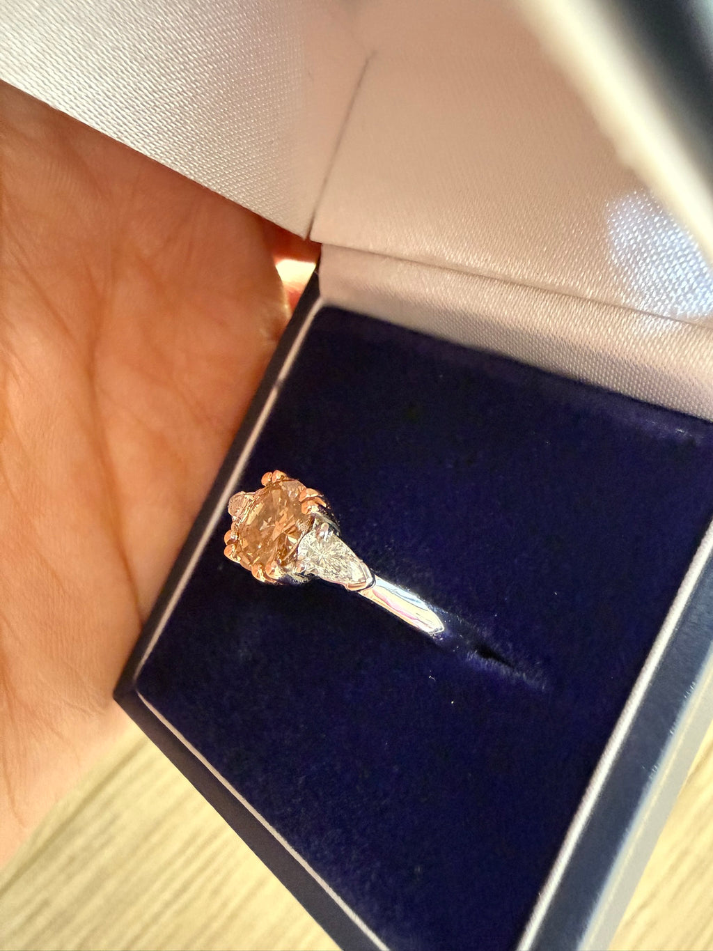 Vintage Fancy Vivid Orangey Brown Diamond Three Stone Ring