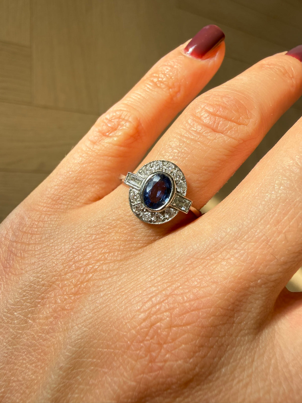 0.70ct Unheated Sapphire Diamond Halo Ring Platinum – Art Deco Style Vintage Sapphire Engagement Ring