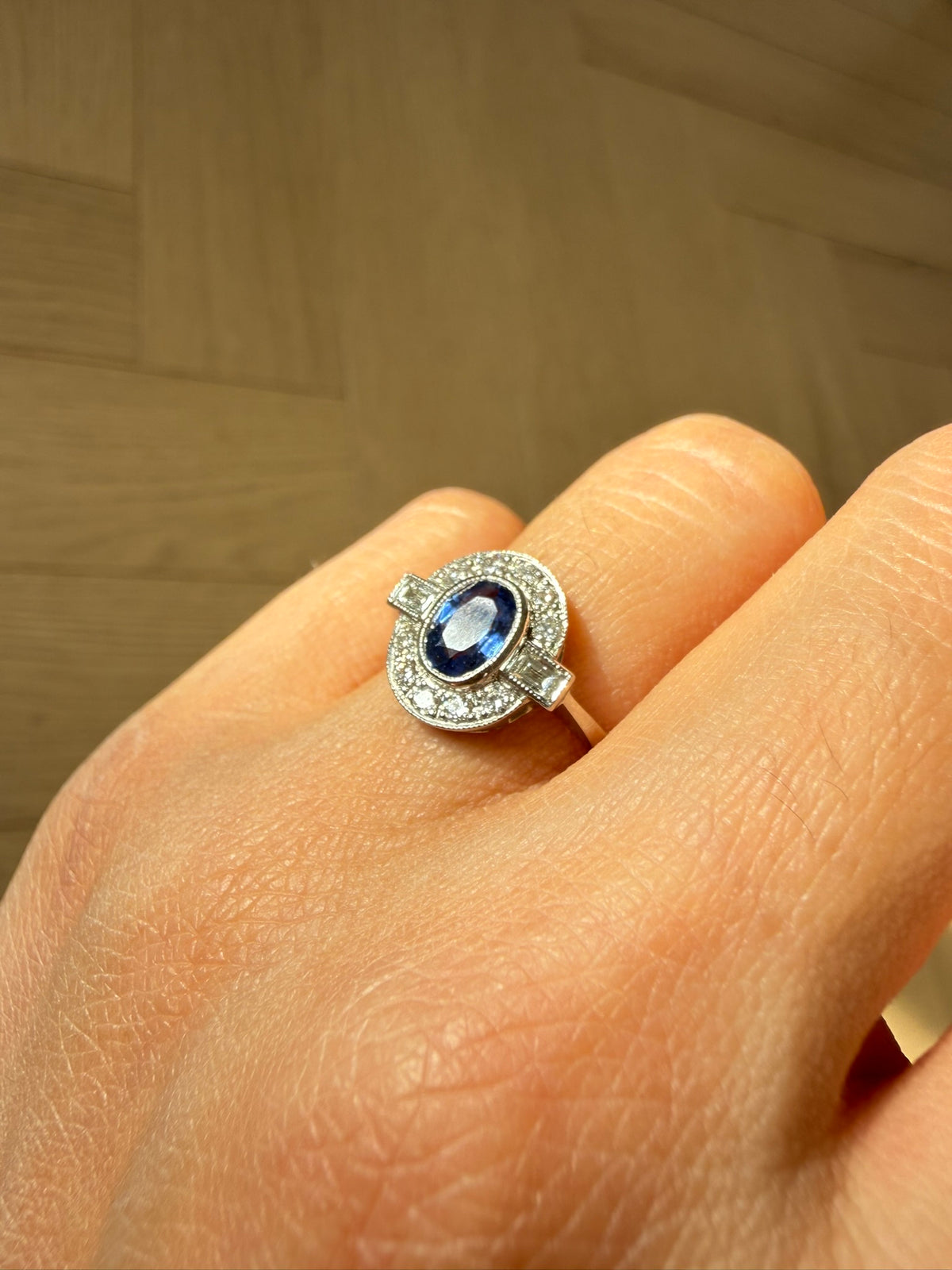 0.70ct Unheated Sapphire Diamond Halo Ring Platinum – Art Deco Style Vintage Sapphire Engagement Ring