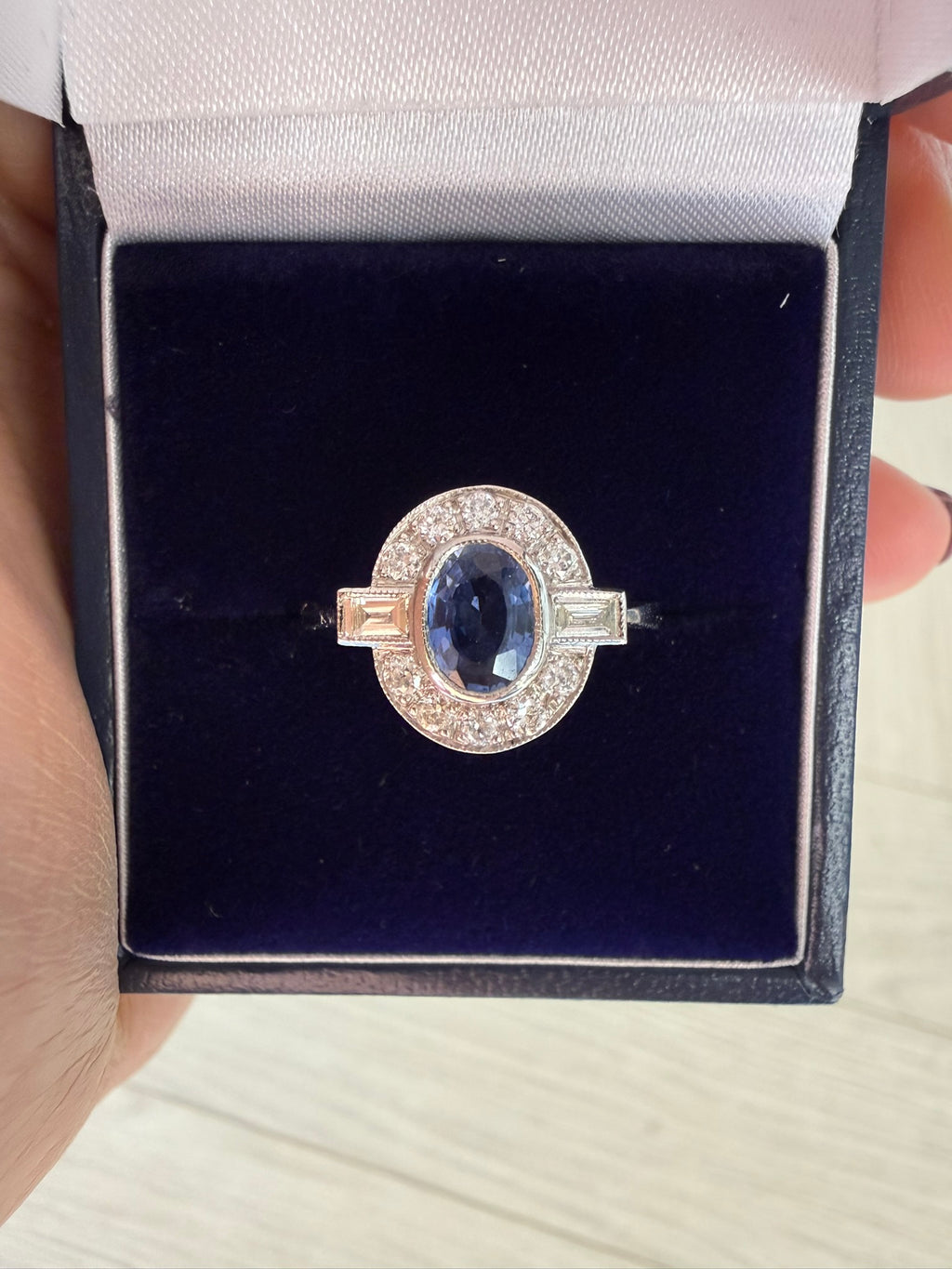0.70ct Unheated Sapphire Diamond Halo Ring Platinum – Art Deco Style Vintage Sapphire Engagement Ring