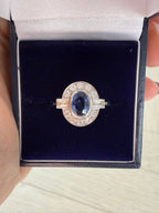 0.70ct Unheated Sapphire Diamond Halo Ring Platinum – Art Deco Style Vintage Sapphire Engagement Ring