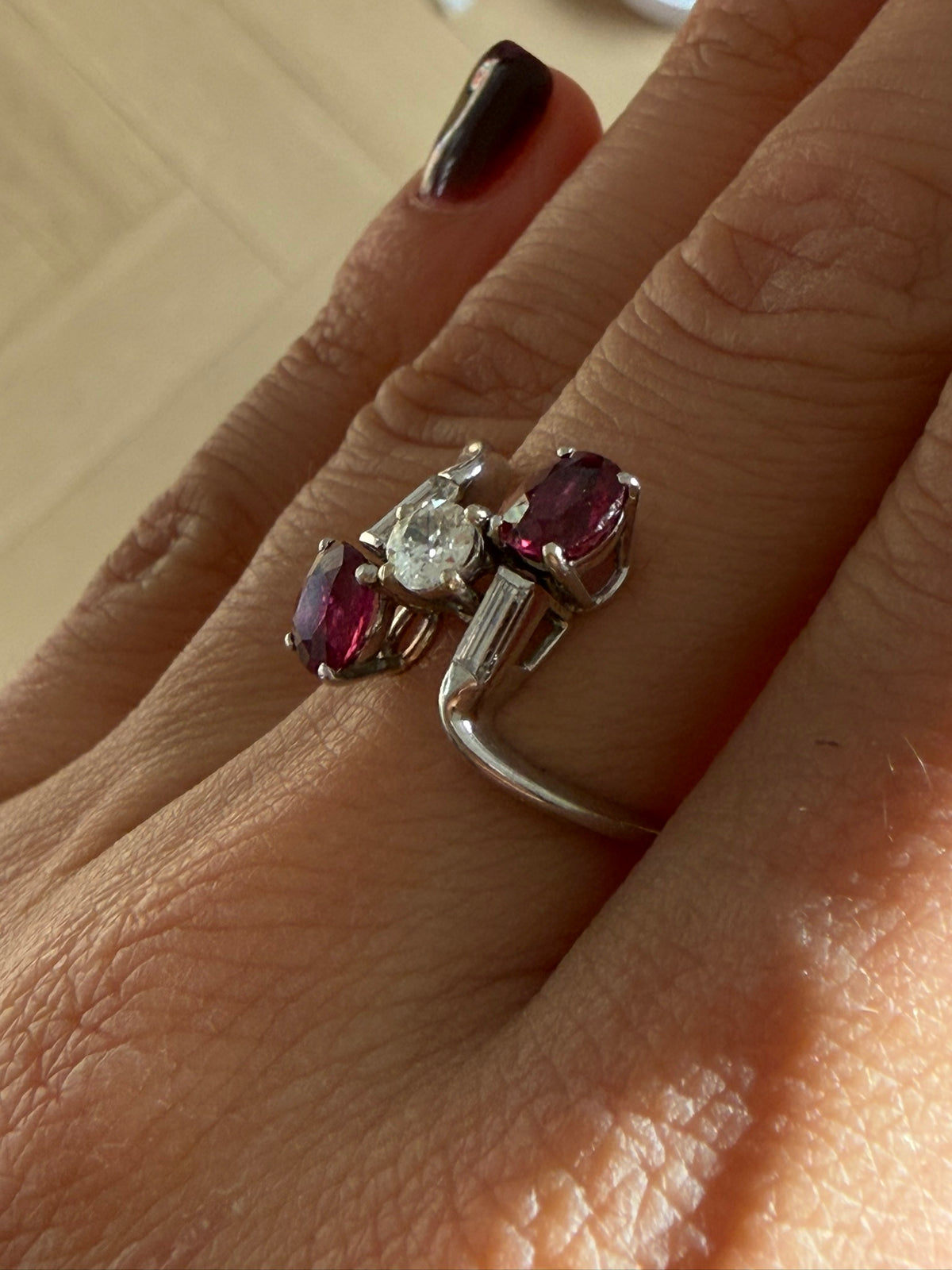 Vintage Oval Mixed Ruby & Diamond Bypass Ring
