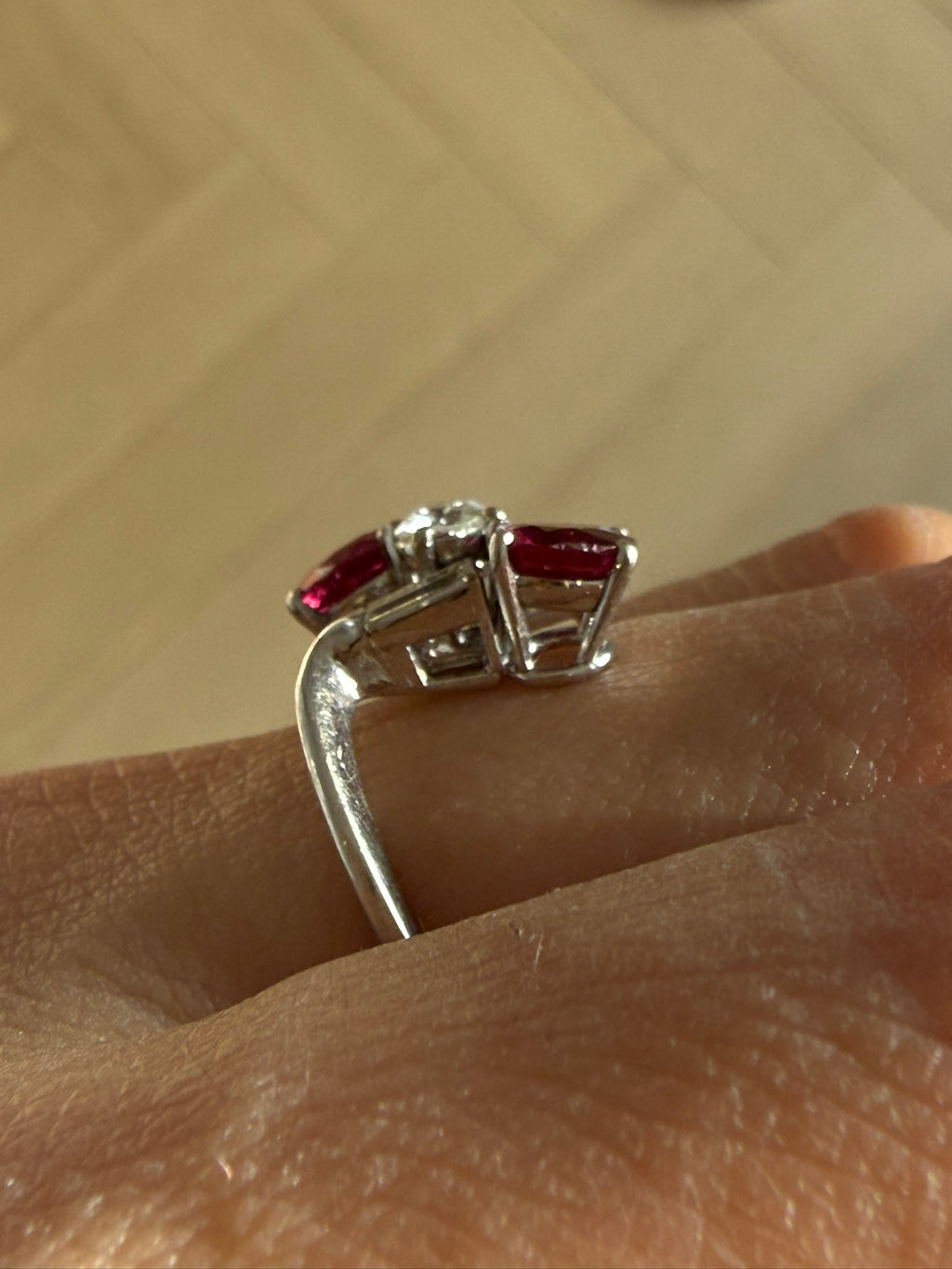 Vintage Oval Mixed Ruby & Diamond Bypass Ring