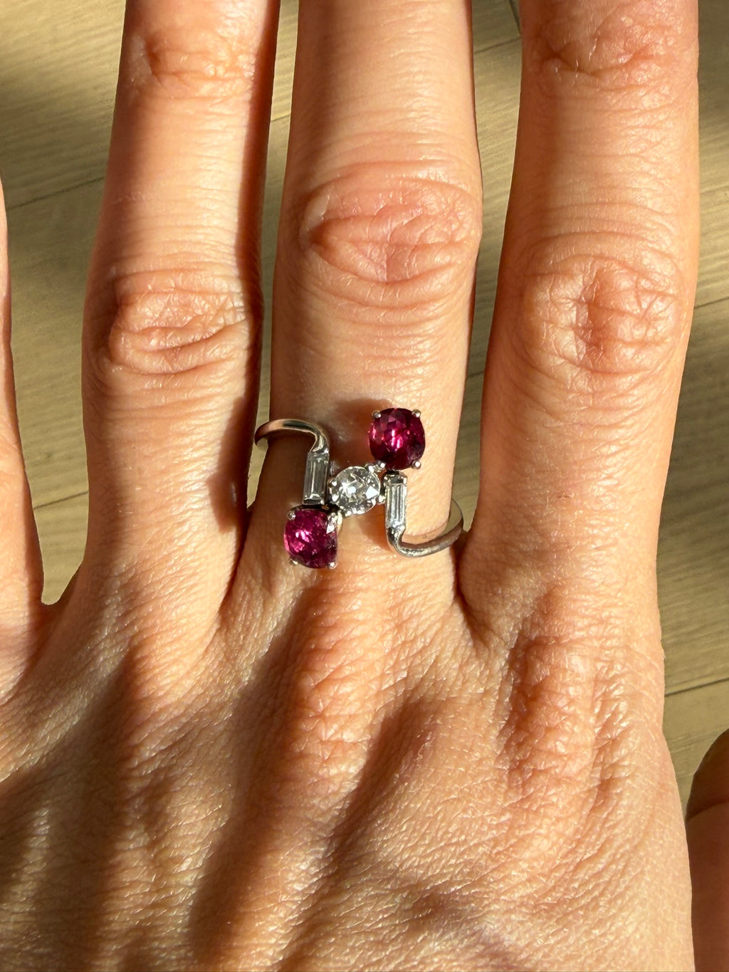 Vintage Oval Mixed Ruby & Diamond Bypass Ring