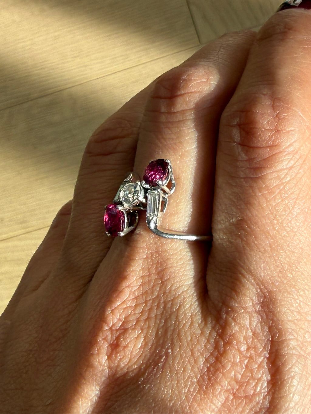 Vintage Oval Mixed Ruby & Diamond Bypass Ring