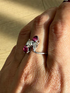 Vintage Oval Mixed Ruby & Diamond Bypass Ring