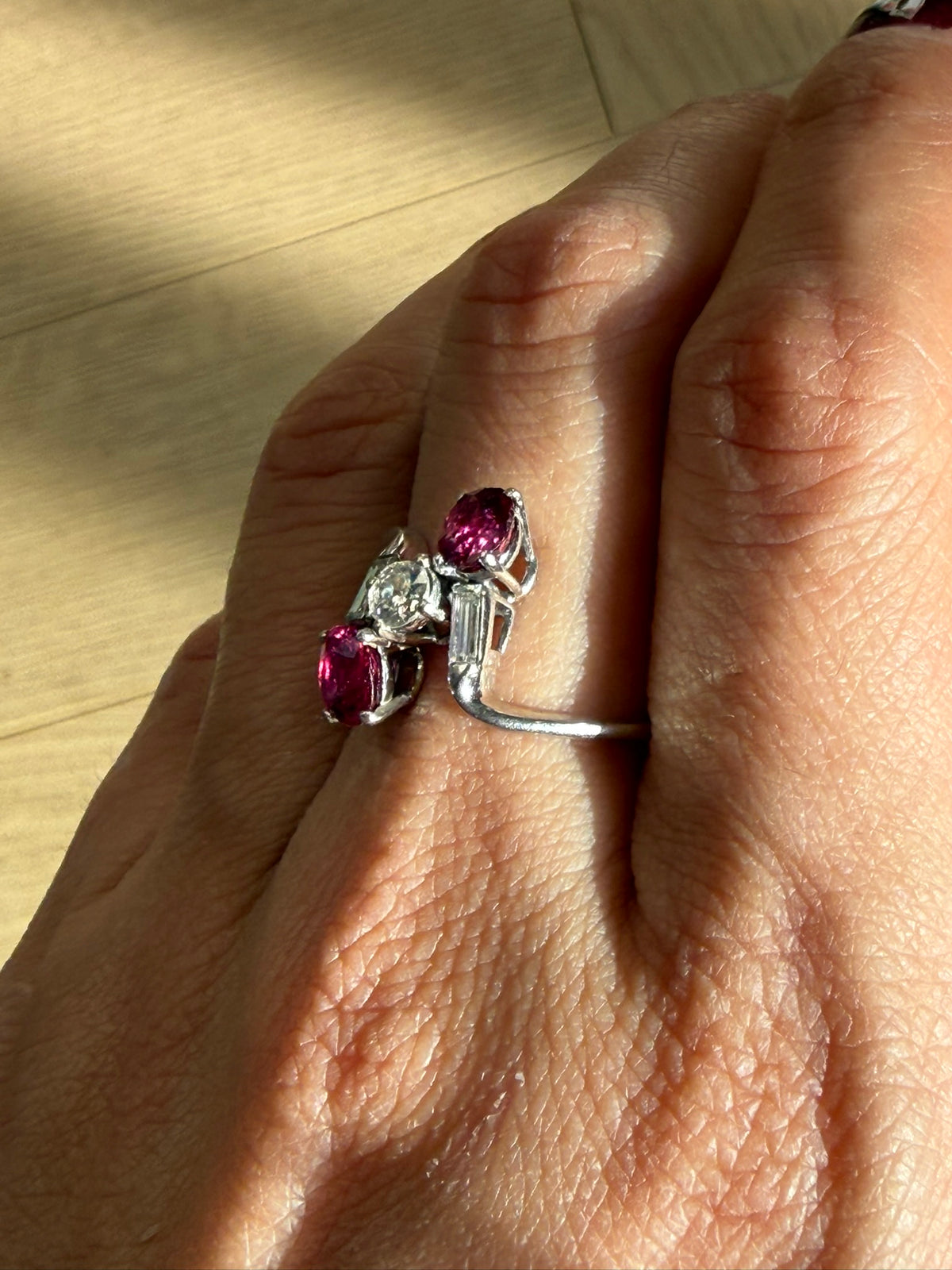 Vintage Oval Mixed Ruby & Diamond Bypass Ring