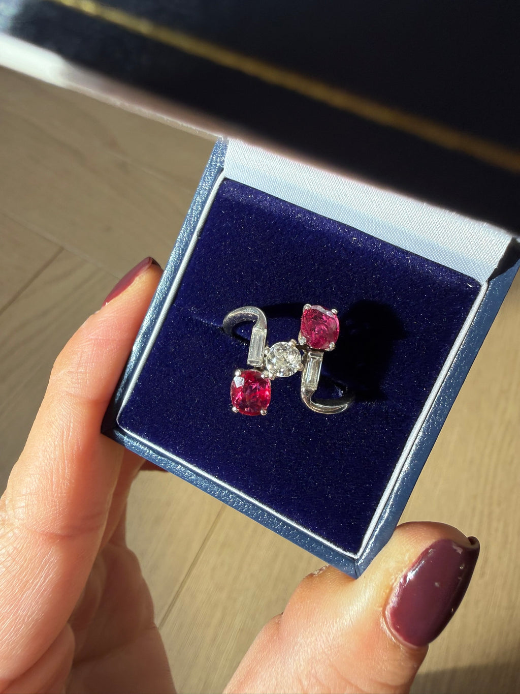 Vintage Oval Mixed Ruby & Diamond Bypass Ring
