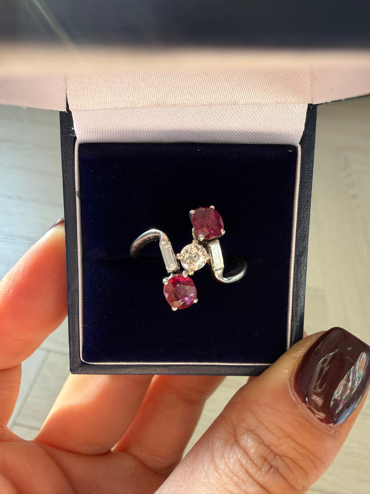 Vintage Oval Mixed Ruby & Diamond Bypass Ring
