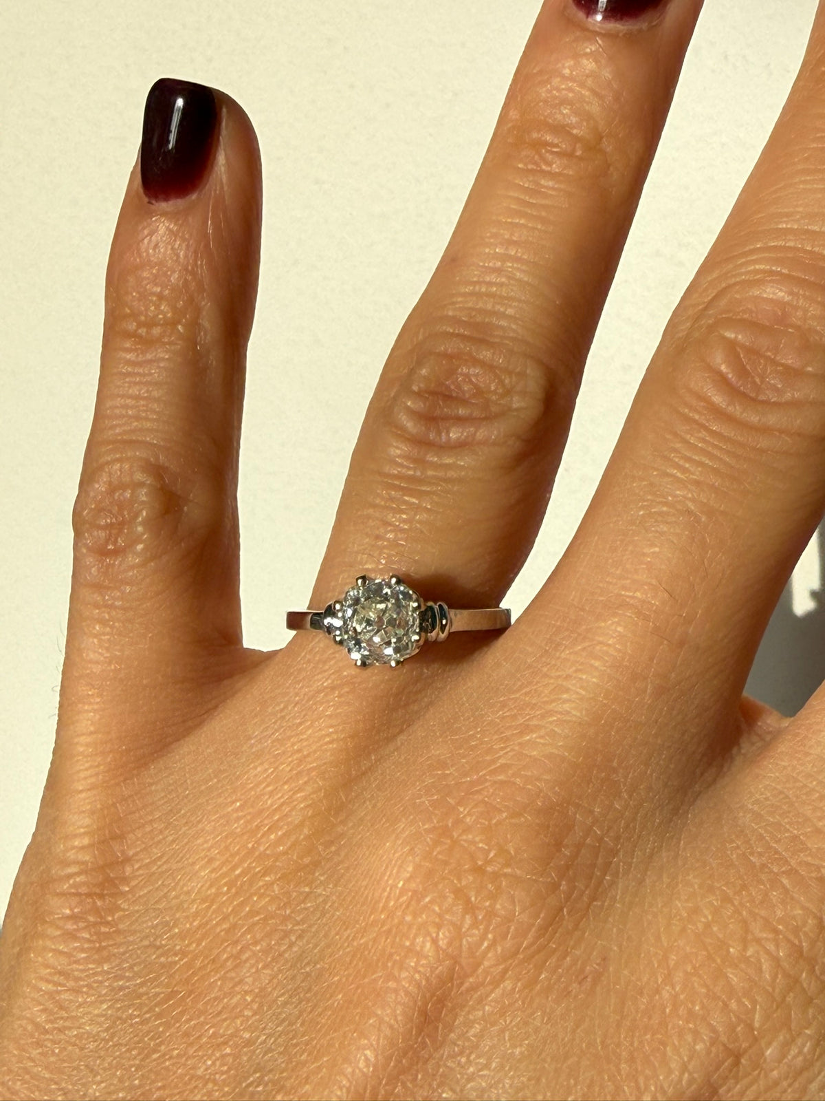 Old Cut Diamond Solitaire Ring | 1.38ct Cushion Diamond in 18ct White Gold