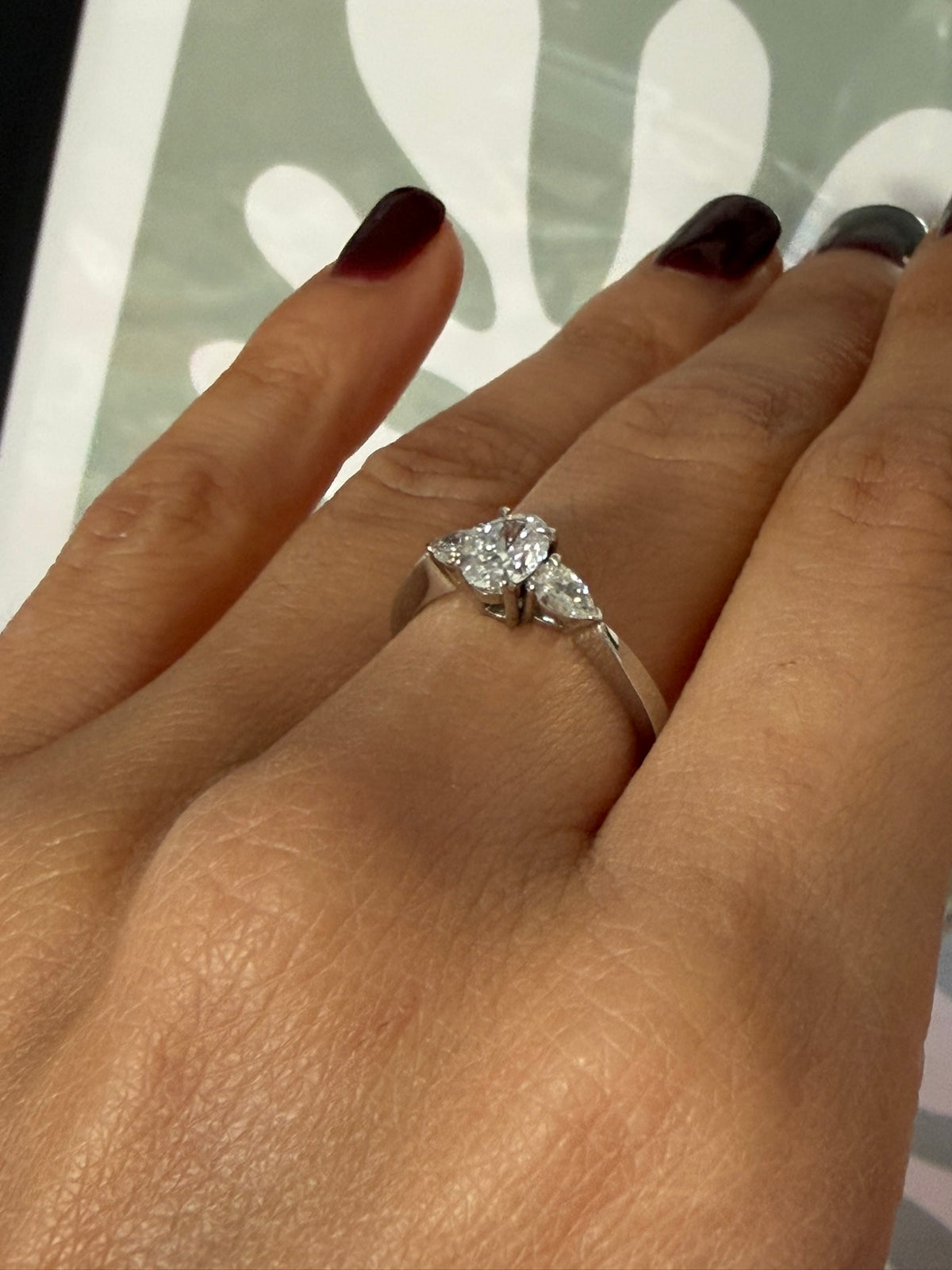 Oval Diamond & Pear Trilogy Ring in Platinum – 0.95ct Total Diamond Weight