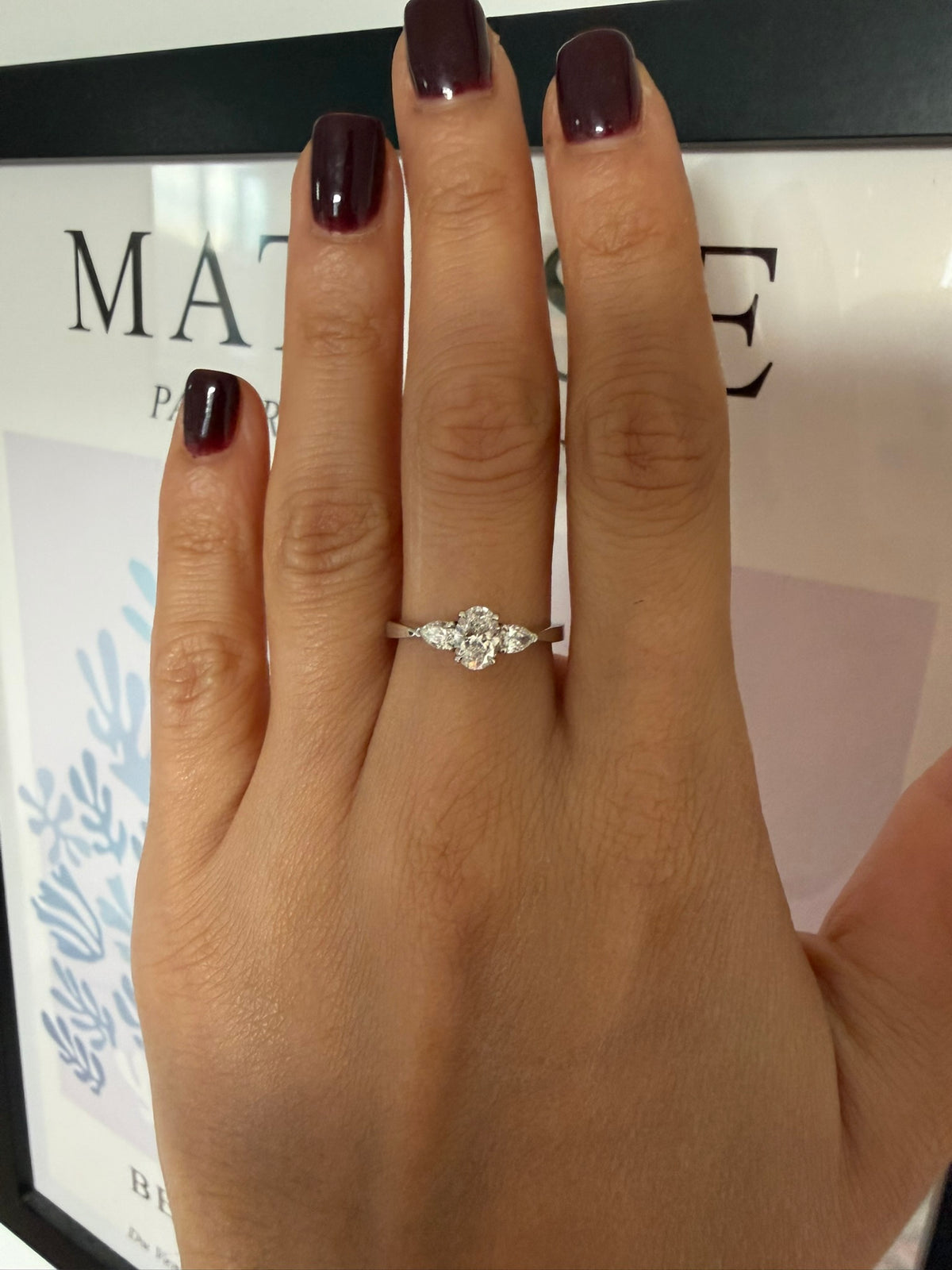 Oval Diamond & Pear Trilogy Ring in Platinum – 0.95ct Total Diamond Weight