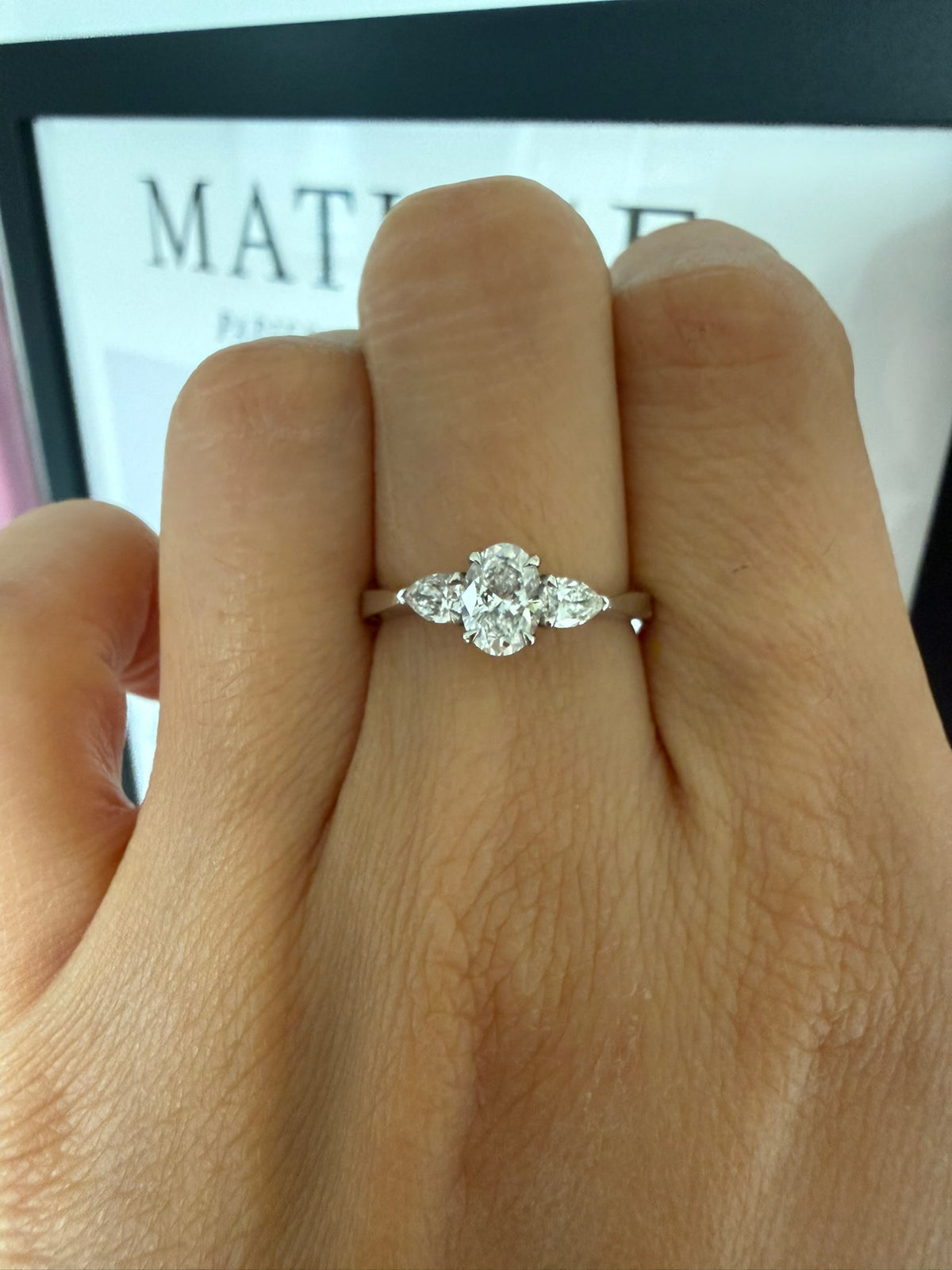 Oval Diamond & Pear Trilogy Ring in Platinum – 0.95ct Total Diamond Weight