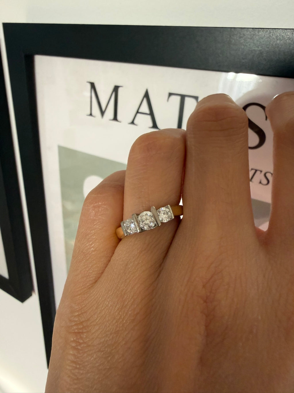 0.50ct Diamond Three Stone Bar Set Ring – 18K Yellow & White Gold – G-H VS/SI – Size K 1/2