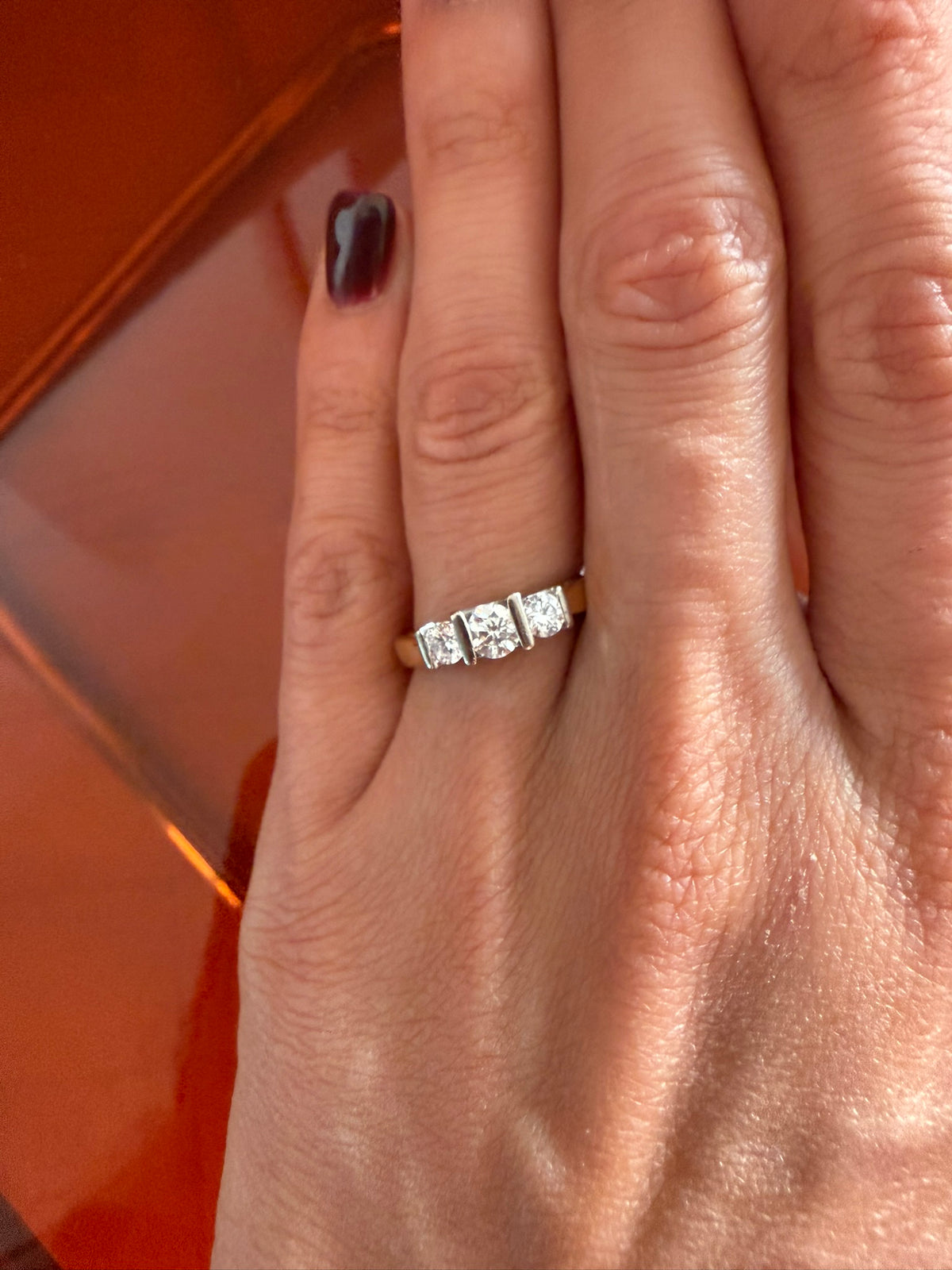 0.50ct Diamond Three Stone Bar Set Ring – 18K Yellow & White Gold – G-H VS/SI – Size K 1/2