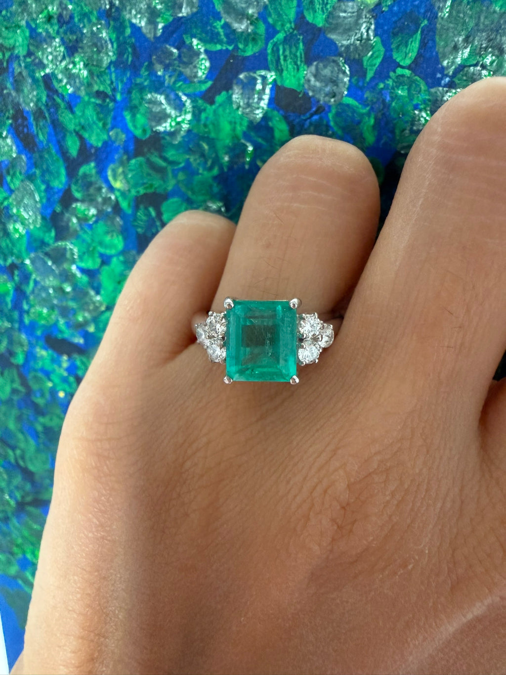 3.08ct Colombian Emerald & Diamond Ring