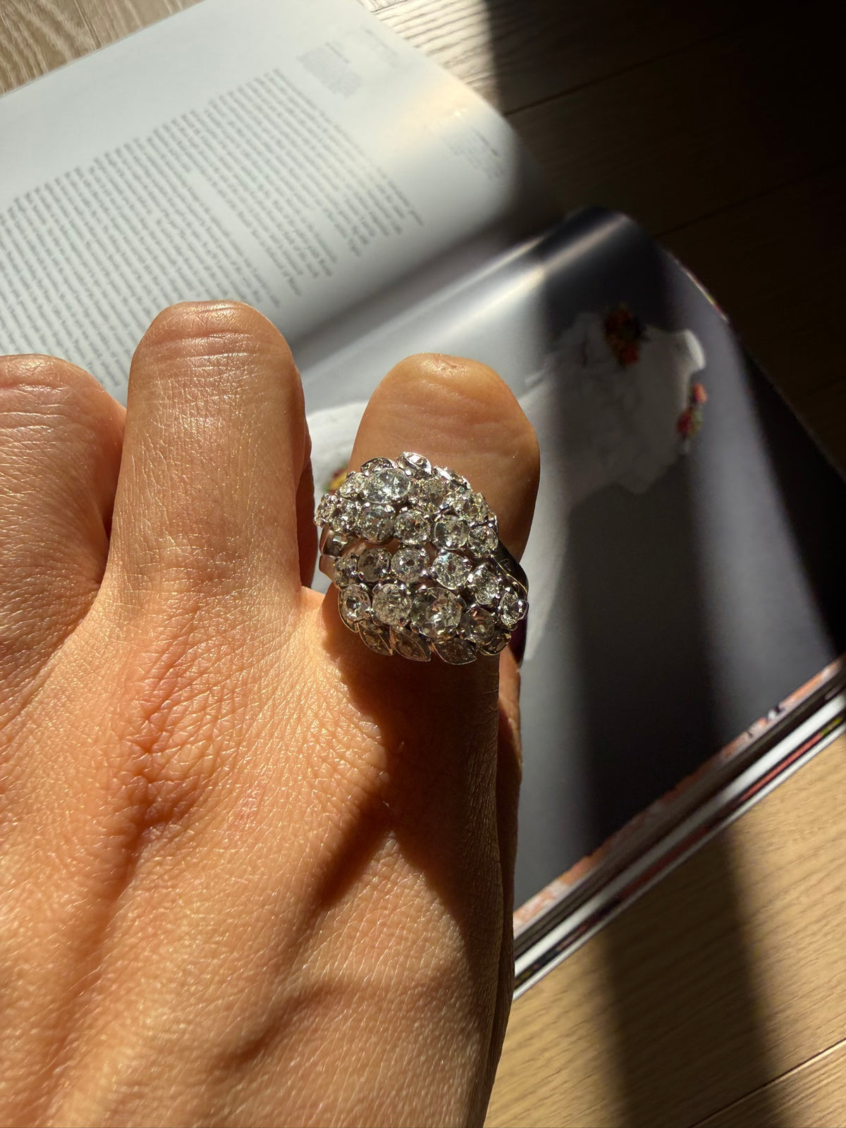 Vintage Old Mine Cut Diamond Cluster Dress Ring