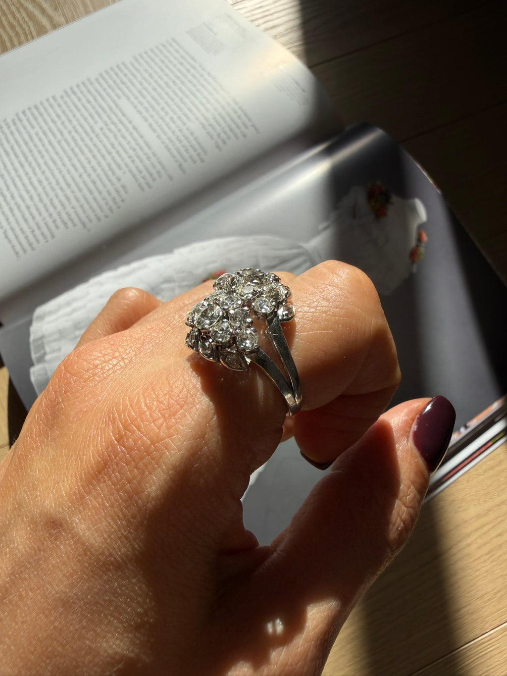 Vintage Old Mine Cut Diamond Cluster Dress Ring