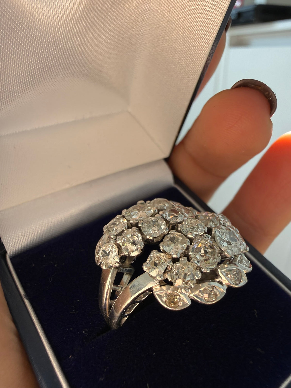 Vintage Old Mine Cut Diamond Cluster Dress Ring