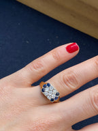 Vintage Pavé Signet Ring | Diamond & Sapphire in 18ct Gold (1970s)