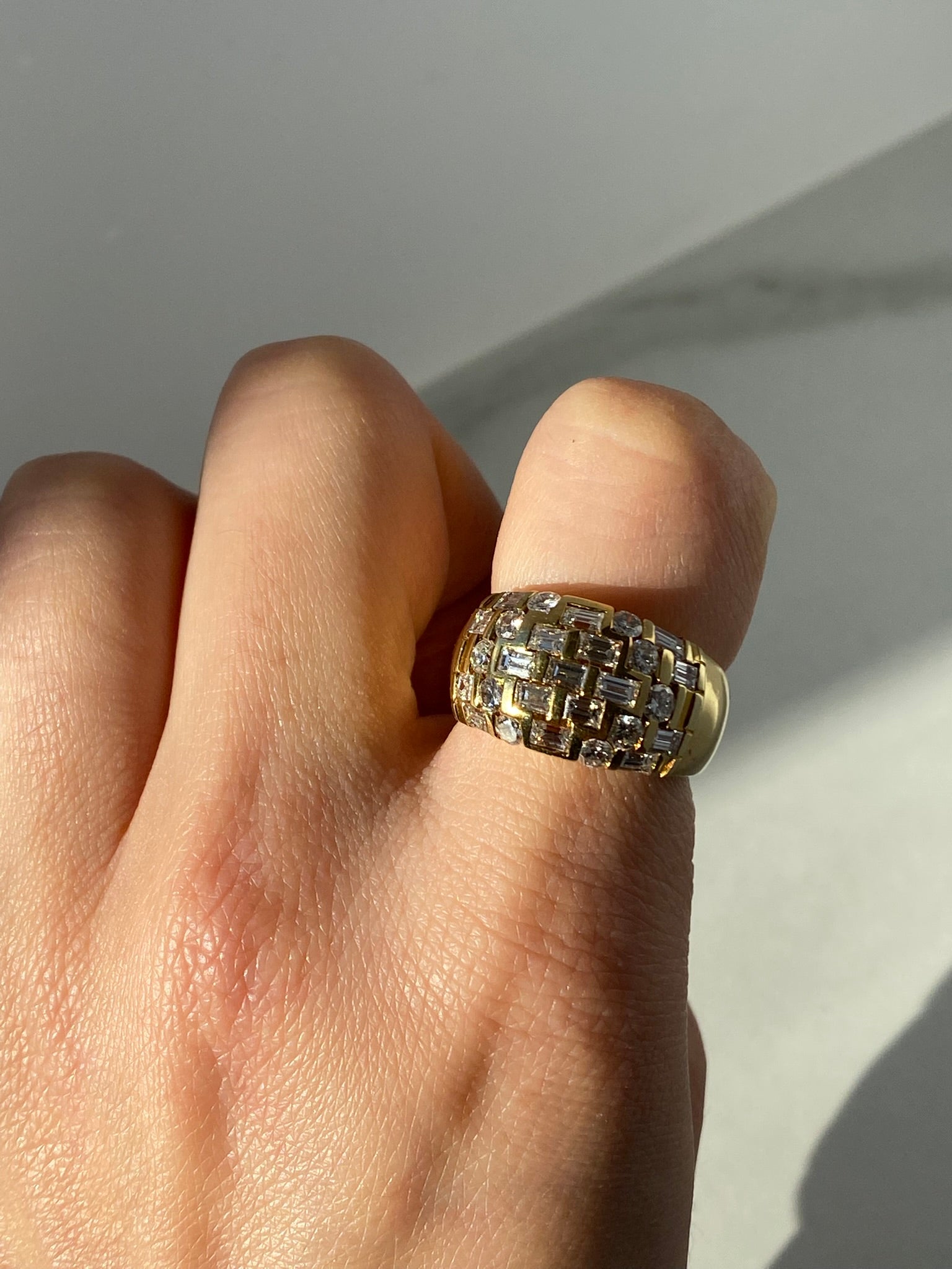 1.35ct Mixed Cut Diamond Chunky Ring | Baguette & Round | 18K Yellow Gold