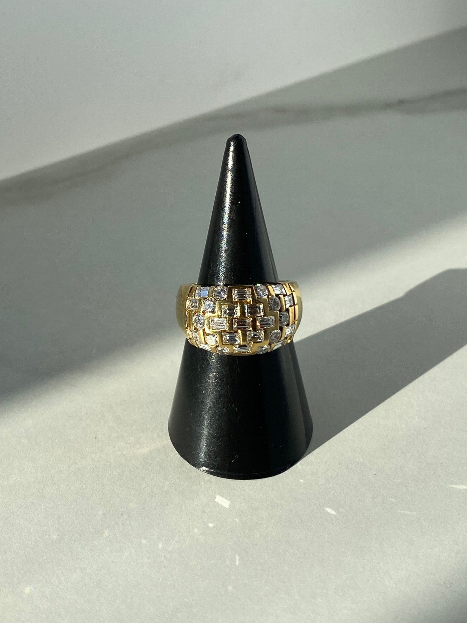 1.35ct Mixed Cut Diamond Chunky Ring | Baguette & Round | 18K Yellow Gold