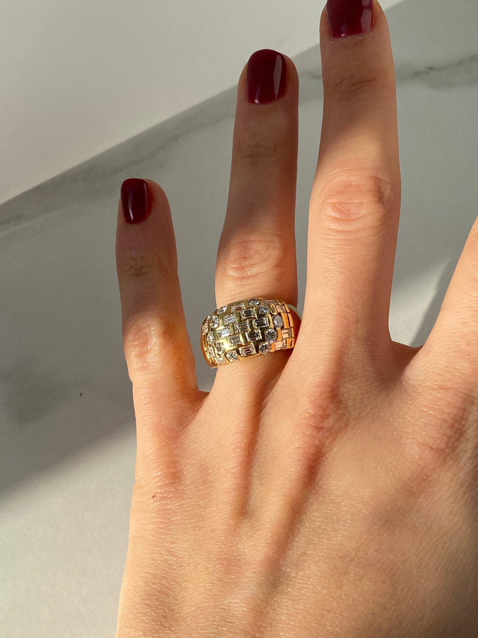 1.35ct Mixed Cut Diamond Chunky Ring | Baguette & Round | 18K Yellow Gold