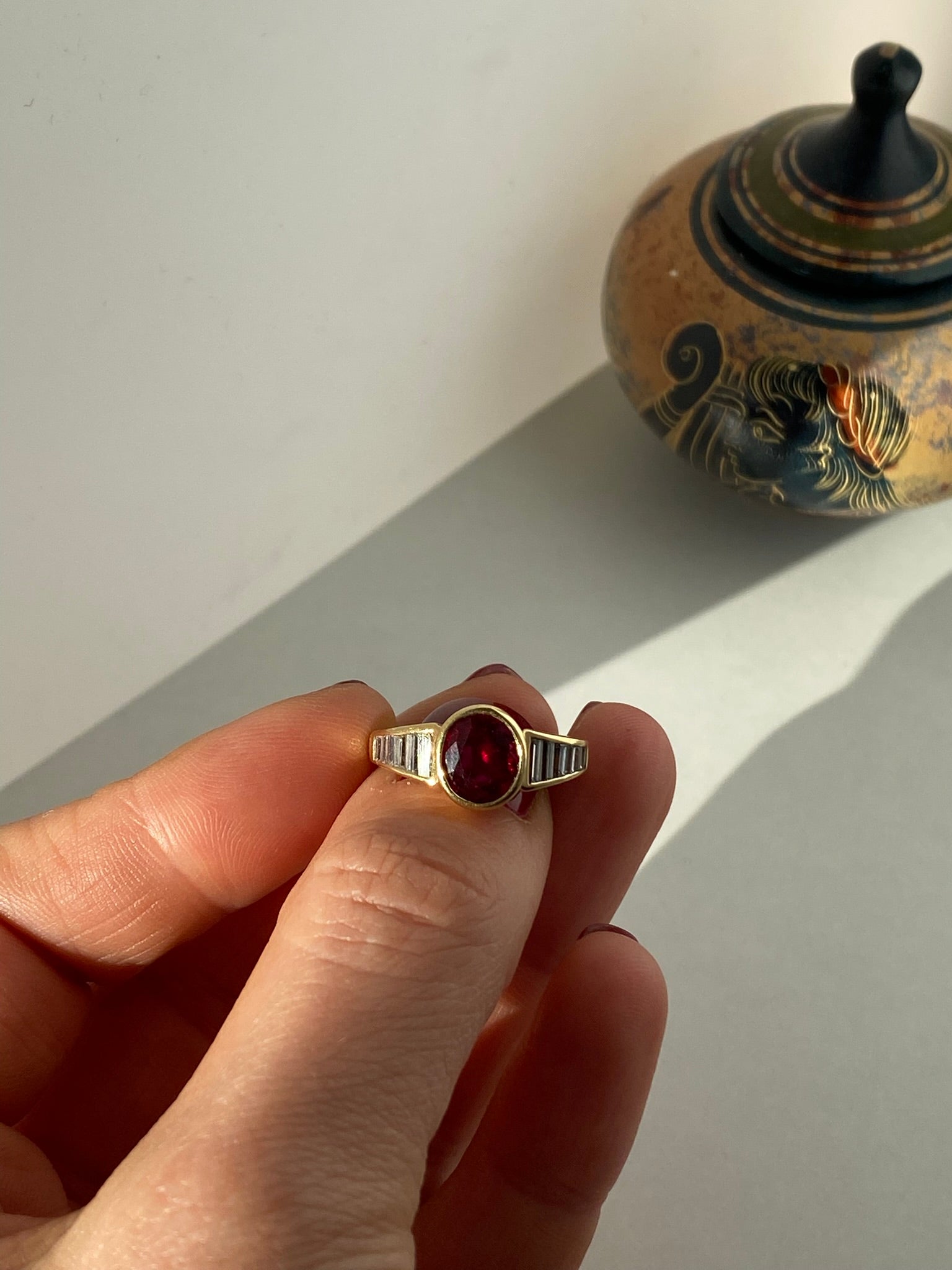 Vintage 1970s Ruby & Diamond 18ct Gold Ring