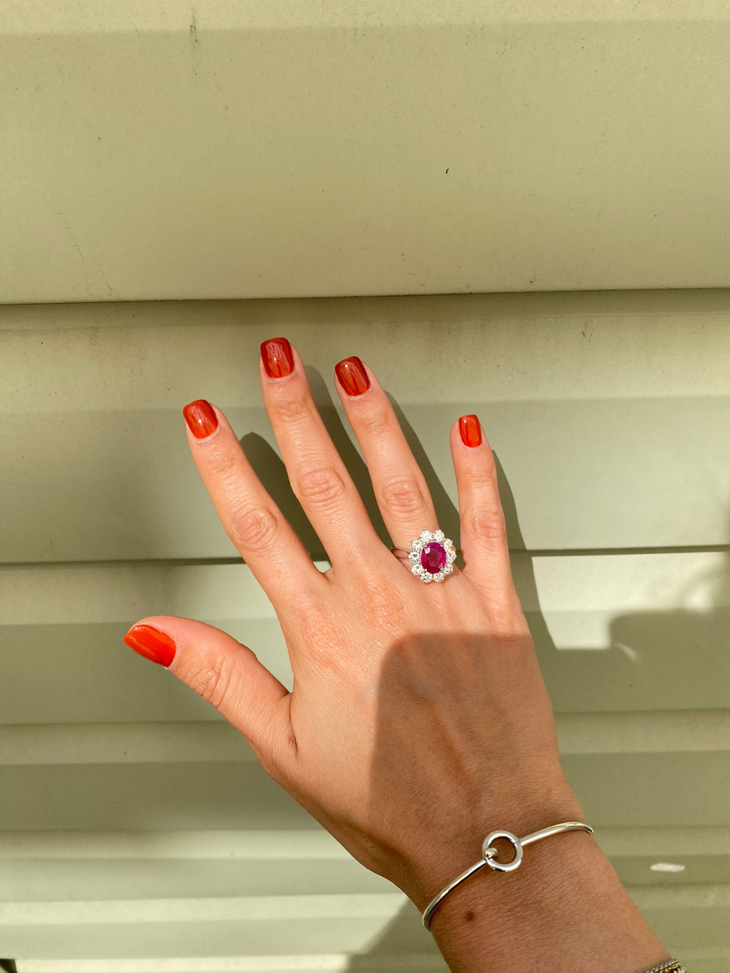 Ruby & Diamond Cluster Ring | 2.47ct Natural Ruby & 1.90ct Diamond in 18ct White Gold