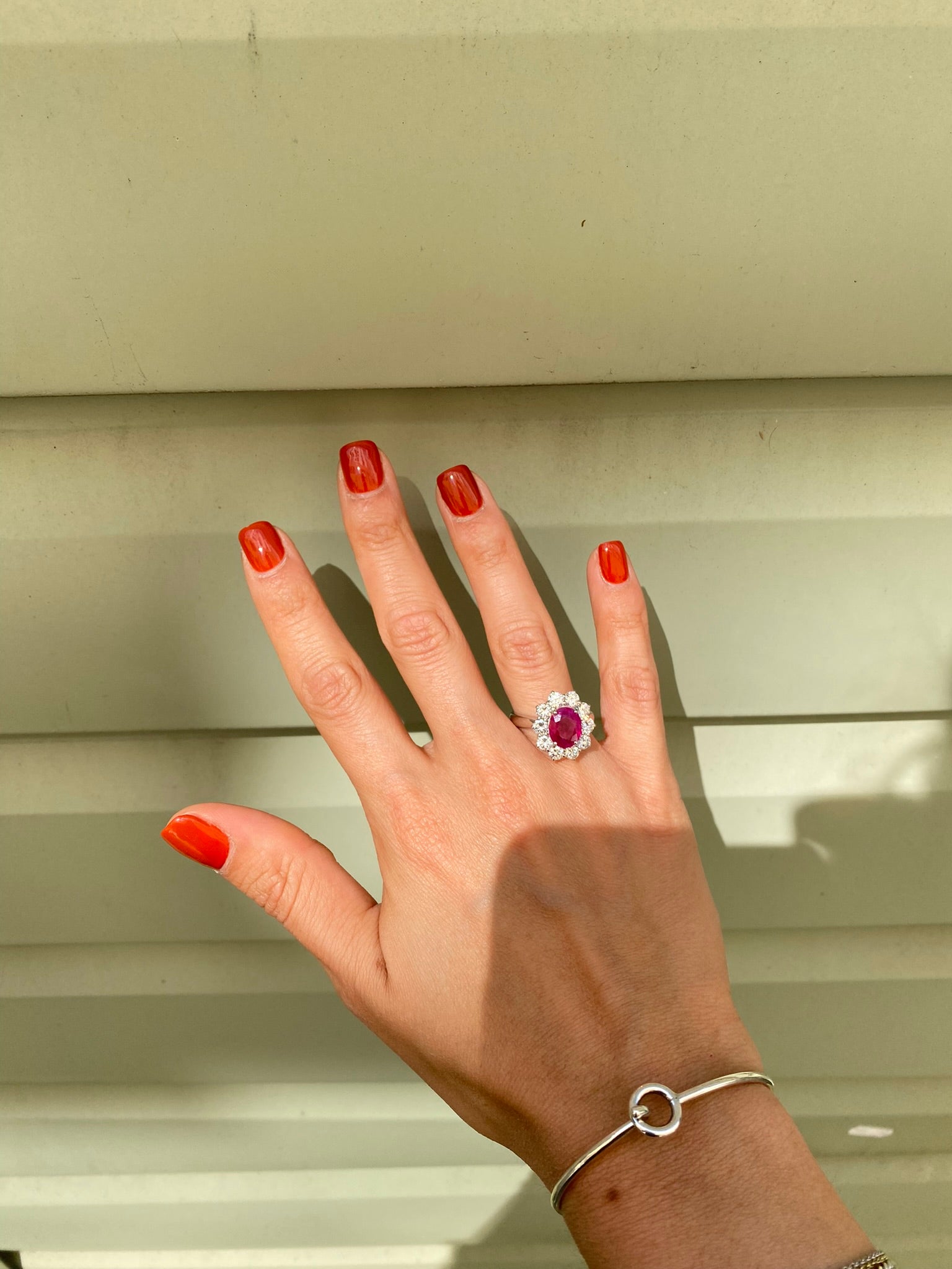 Ruby & Diamond Cluster Ring | 2.47ct Natural Ruby & 1.90ct Diamond in 18ct White Gold