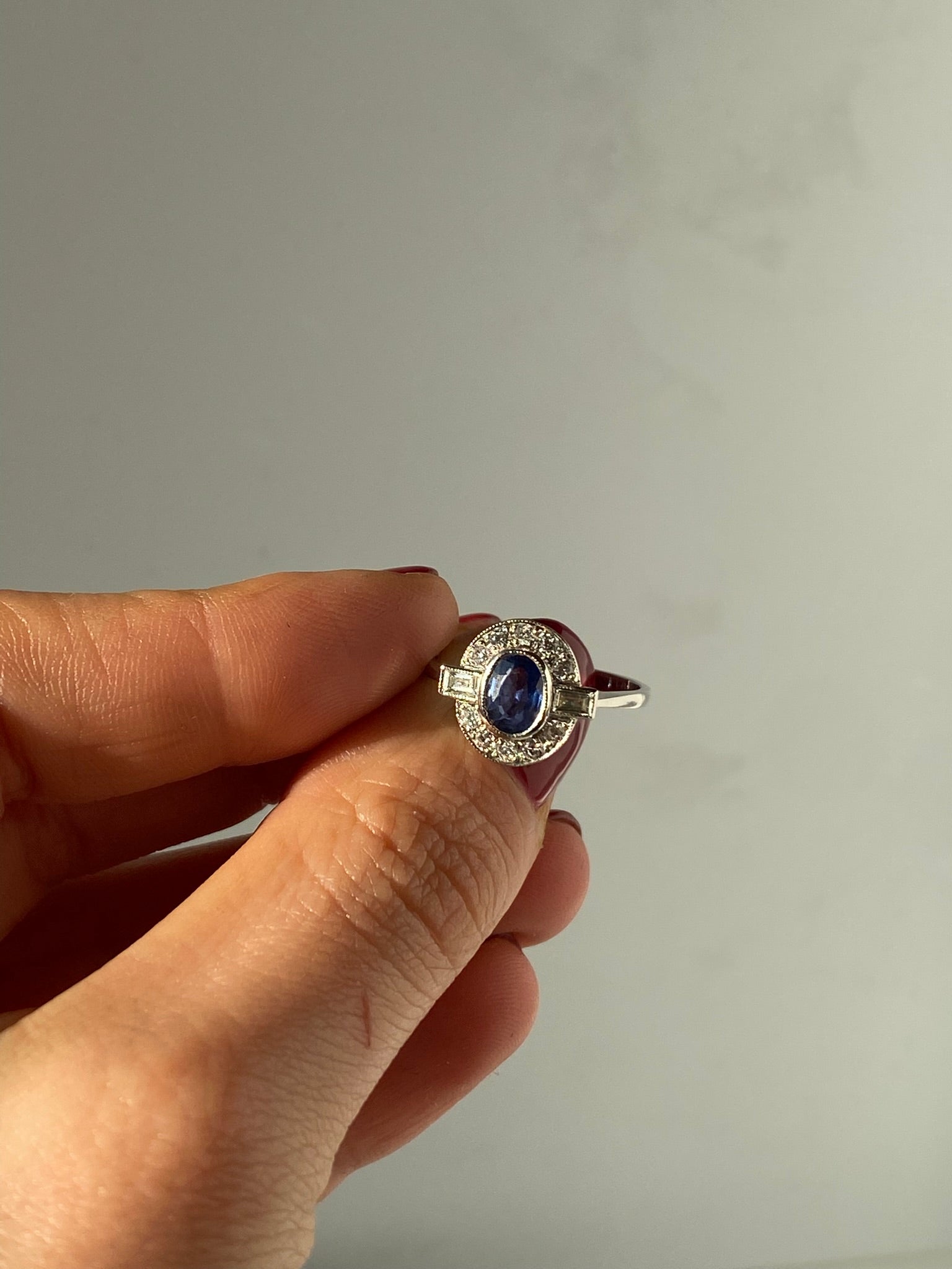 0.70ct Unheated Sapphire Diamond Halo Ring Platinum – Art Deco Style Vintage Sapphire Engagement Ring
