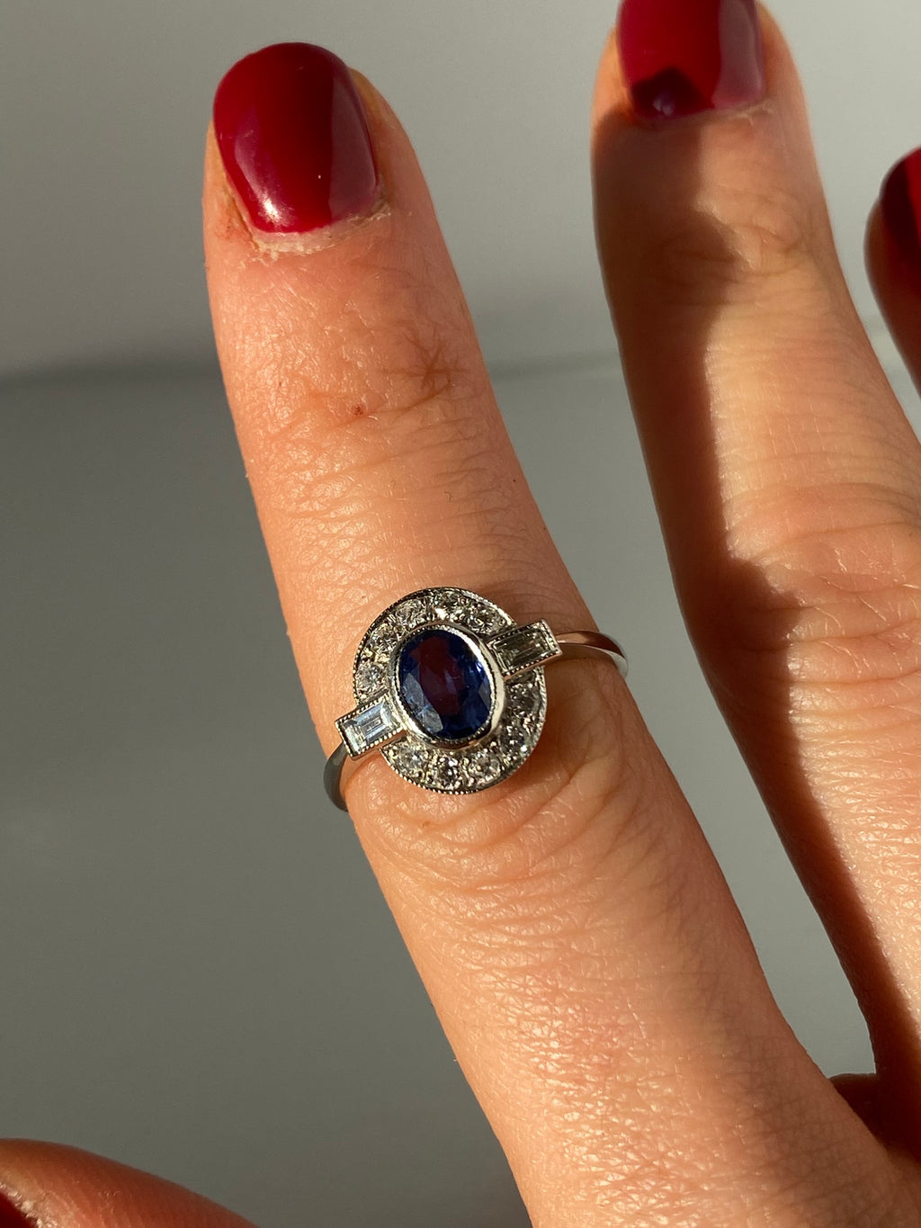 0.70ct Unheated Sapphire Diamond Halo Ring Platinum – Art Deco Style Vintage Sapphire Engagement Ring