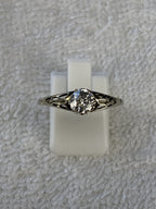 0.70ct Old Mine Cut Diamond Engagement Ring 18k White Gold Filigree Vintage Style
