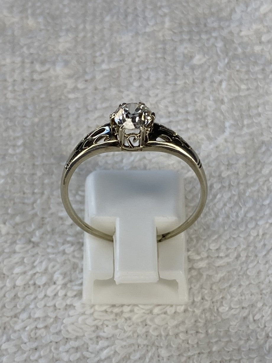 0.70ct Old Mine Cut Diamond Engagement Ring 18k White Gold Filigree Vintage Style