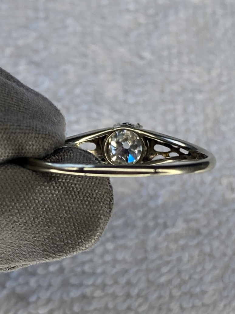 0.70ct Old Mine Cut Diamond Engagement Ring 18k White Gold Filigree Vintage Style