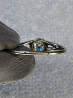 0.70ct Old Mine Cut Diamond Engagement Ring 18k White Gold Filigree Vintage Style