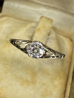 0.70ct Old Mine Cut Diamond Engagement Ring 18k White Gold Filigree Vintage Style