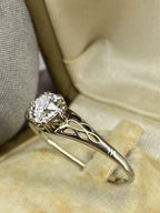 0.70ct Old Mine Cut Diamond Engagement Ring 18k White Gold Filigree Vintage Style