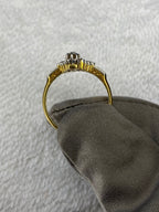 0.30ct Emerald & Diamond Navette Ring | Old Mine Cut Diamonds | 18K Gold & Platinum