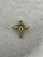 0.30ct Emerald & Diamond Navette Ring | Old Mine Cut Diamonds | 18K Gold & Platinum