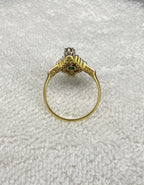 0.30ct Emerald & Diamond Navette Ring | Old Mine Cut Diamonds | 18K Gold & Platinum