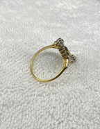 0.30ct Emerald & Diamond Navette Ring | Old Mine Cut Diamonds | 18K Gold & Platinum