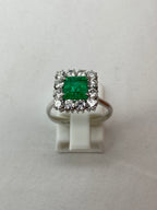 Emerald & Diamond Cluster Ring | 1.46ct Square-Cut Emerald in 18ct White Gold